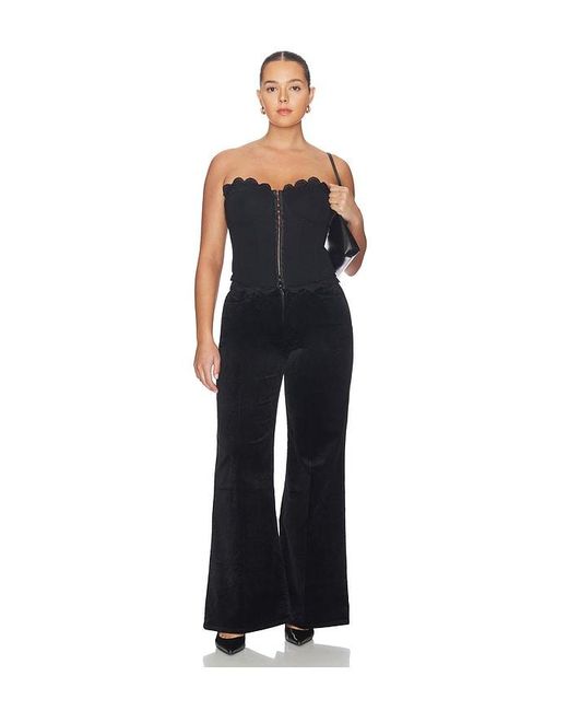 GOOD AMERICAN Black Velvet Good Waist Palazzo Pants