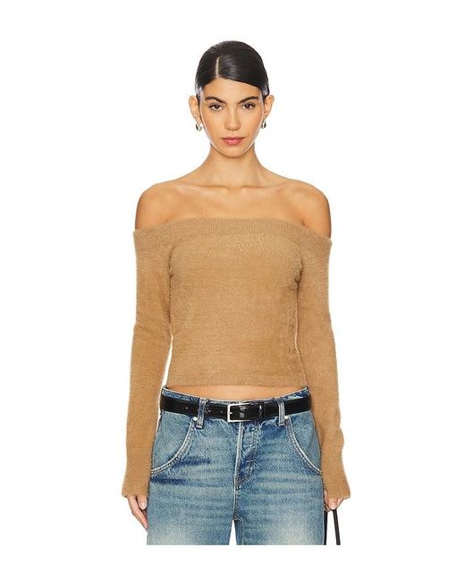 GOOD AMERICAN Blue Plush Off Shoulder Top