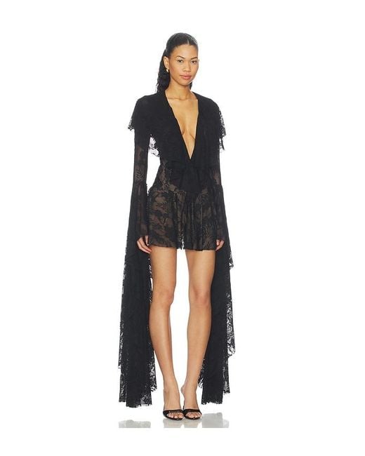 Norma Kamali Black Xl Sleeve Deep V Ruffle Mini Dress
