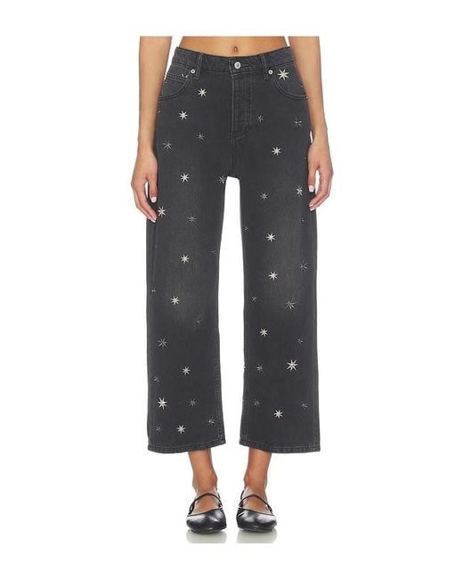 Free People Black X We The Free Deep Trance Shine Embroidered Boyfriend