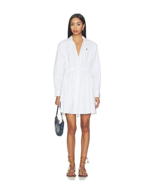 Polo Ralph Lauren White Cotton Long Sleeve Shirt Dress