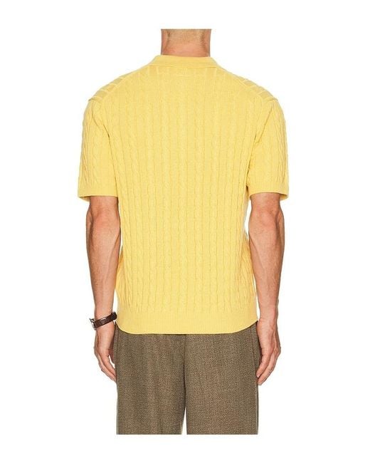 Beams Plus Yellow Knit Polo Cable for men