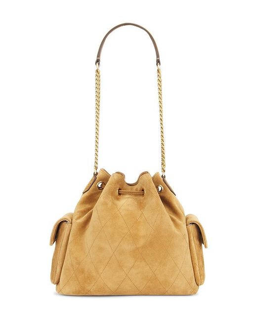Tory Burch Metallic Charlie Quilted Suede Drawstring Shoulder Bag
