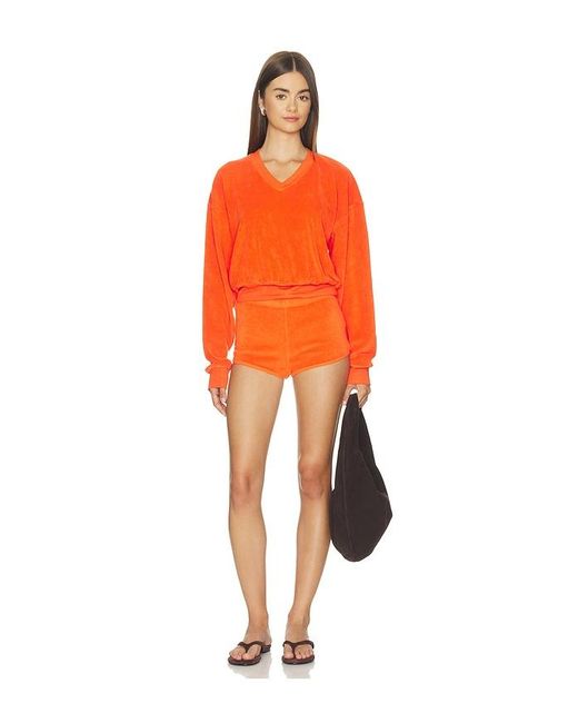 ÉTERNE Orange Cropped V-Neck Sweatshirt