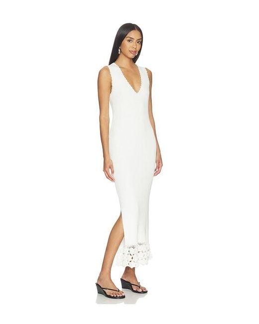 Ganni White Fine Cotton Rib Crochet V-Neck Dress