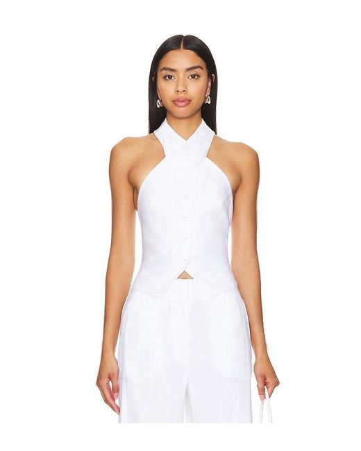 MILLY White Solid Linen Cross Neck Halter Top