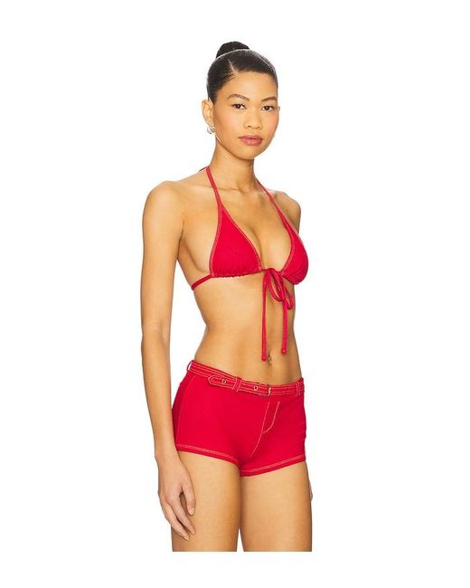 Frankie's Bikinis Red Paradise Denim Bikini Top