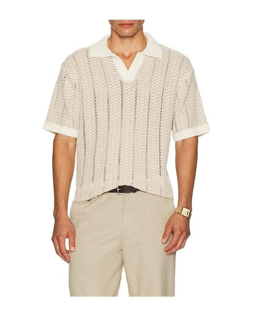 Scotch & Soda White Open Structured Knitted V-Neck Shirt for men