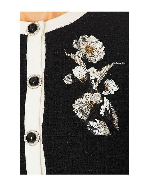 Self-Portrait Black Floral Textured Knit Jacket