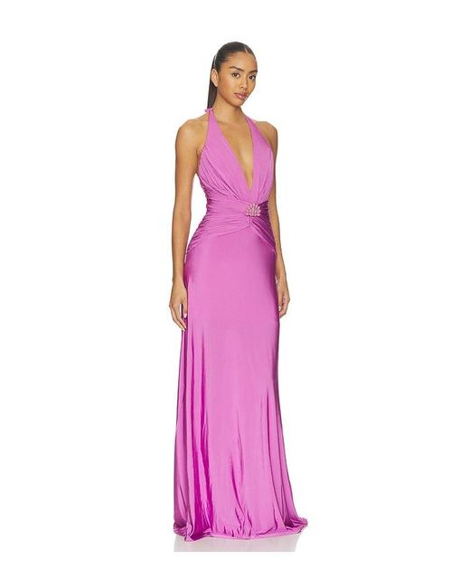 PATBO Pink Gisele Jersey Back Slit Maxi Dress