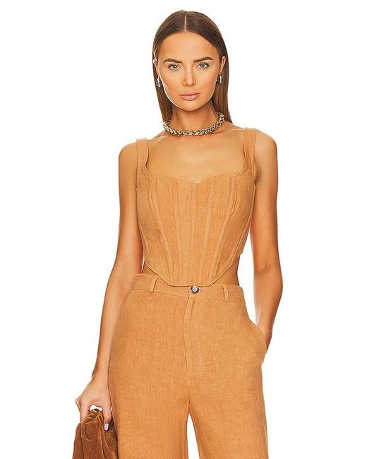 Bardot Orange Linen Corset Bustier