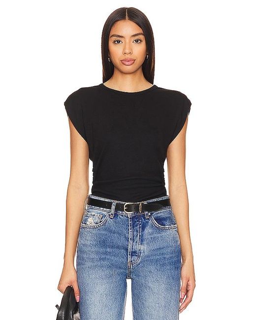 Michael Stars Black Joni Crew Neck Power Shoulder Top