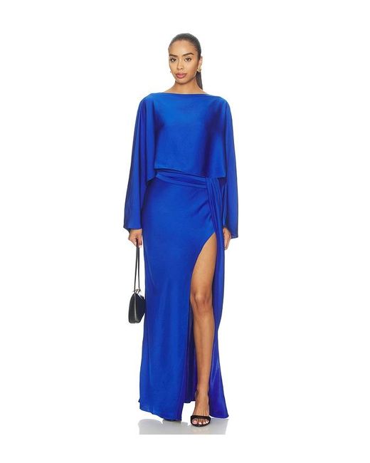 LAPOINTE Blue Lightweight Satin Boat Neck Caftan Top