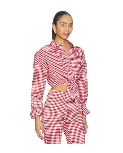 AEXAE Red Linen Shirt Tie Top