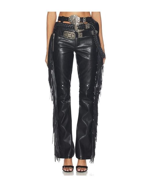 Markgong Black Faux Leather Fringe Pant