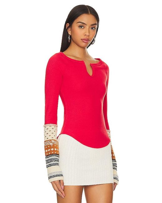 Free People Red Cozy Craft Cuff Top
