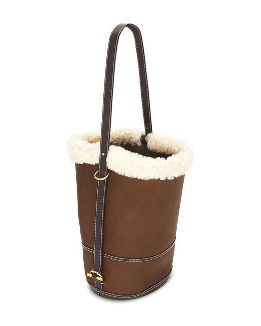 Polo Ralph Lauren Brown Shearling & Tumbled Leather Sling Bucket Bag Medium