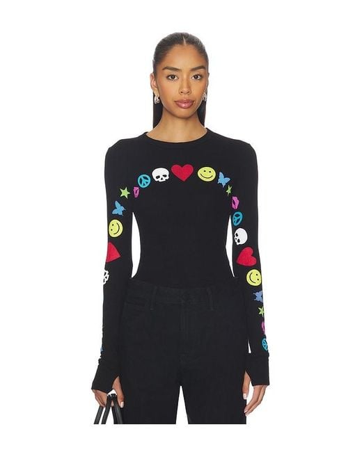 Lauren Moshi Black Mckinley Elements Arch Fitted Thermal Longsleeve Top