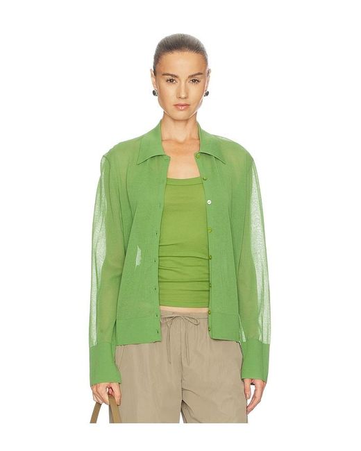 FRAME Green The Collared Cardigan