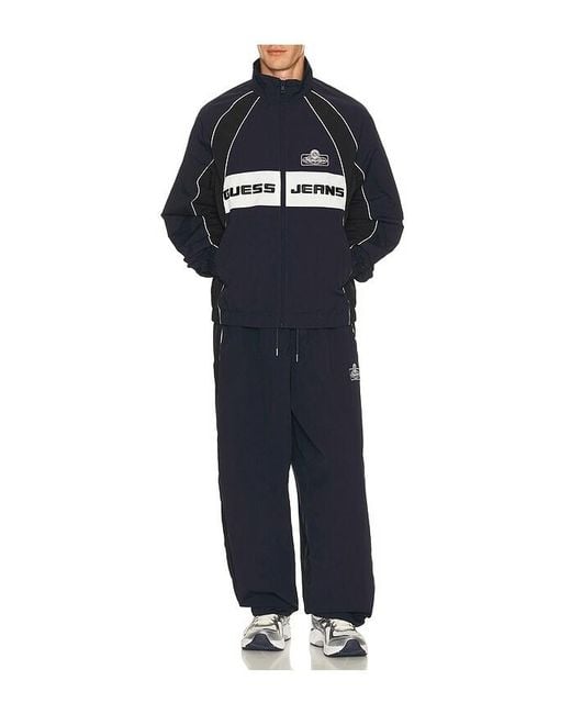 Guess Blue Crinkle Nylon Track Jacket for men