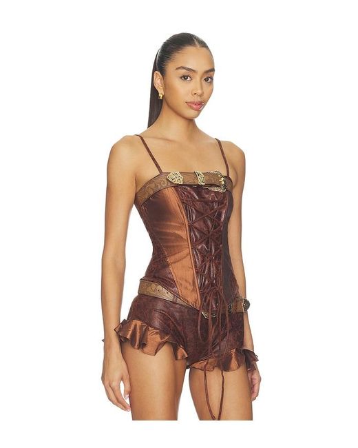 Kim Shui Brown Frontier Lace-Up Corset Top