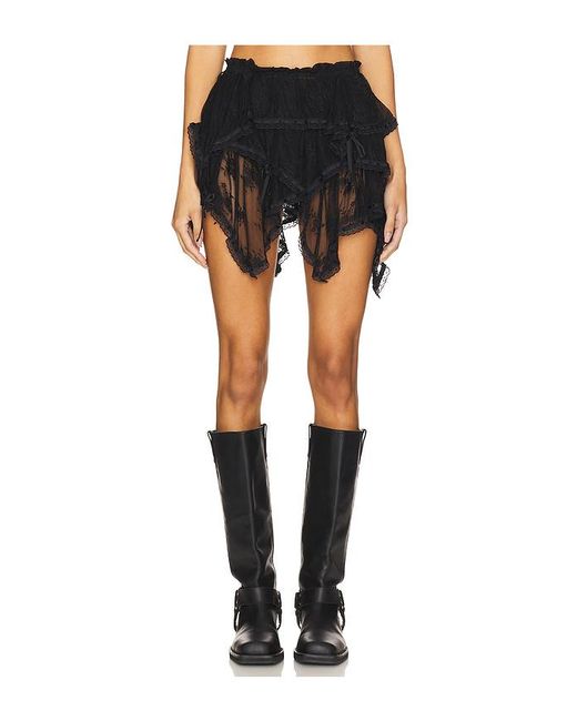 YUHAN WANG Black Lace Tiered Skirt