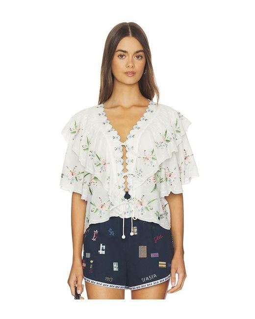 Sea White Serafina Embroidery Shortsleeve Top