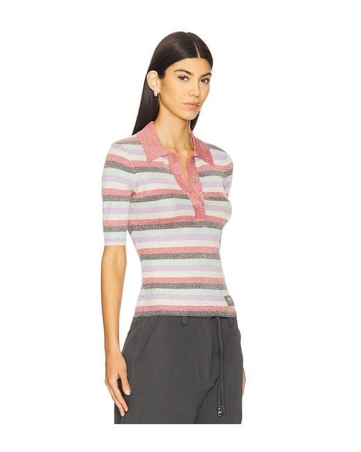 Ganni White Light Sparkle Rib Polo Top