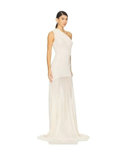 Atlein White Asymetric Draped Sleeveless Dress