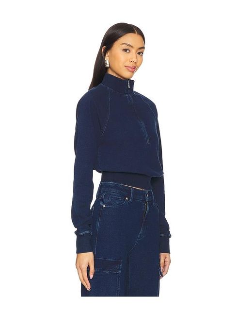 GOOD AMERICAN Blue Jeanius Mock Zip Pullover