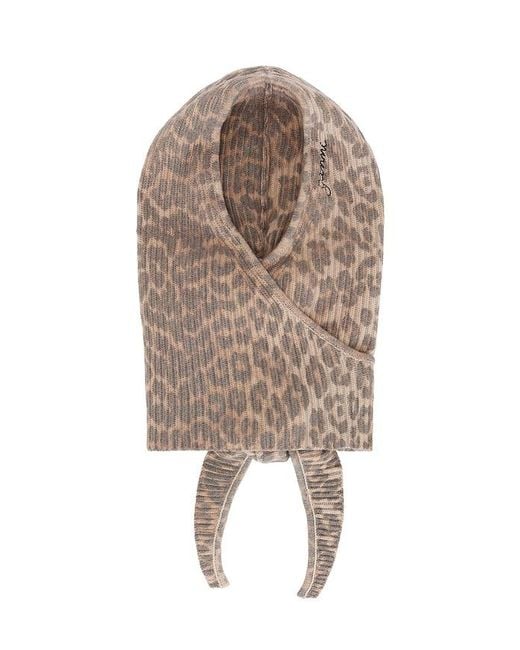 Ganni Brown Graphic Wool Knit Balaclava