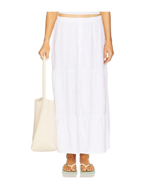 Bobi White Tiered Button Front Maxi Skirt