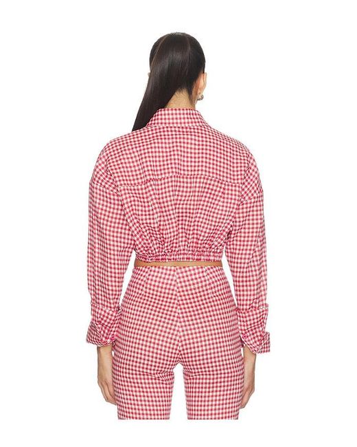 AEXAE Red Linen Shirt Tie Top