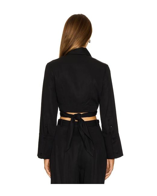 Matthew Bruch Black Collared Long Sleeve Wrap Top