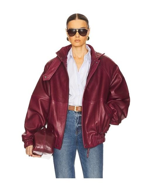 Helsa Red The Oversized Leather Bomber