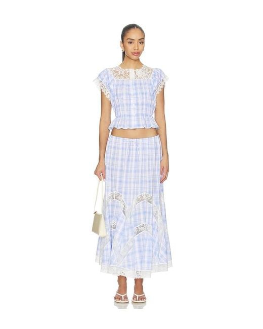 YUHAN WANG White Lace Trim Check Maxi Skirt