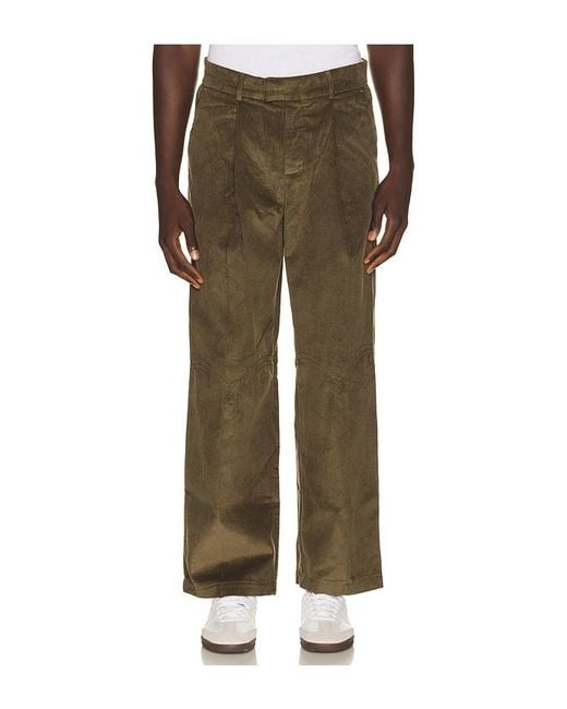 House Of Sunny Green Wide Leg Pleated Cord Trousers for men