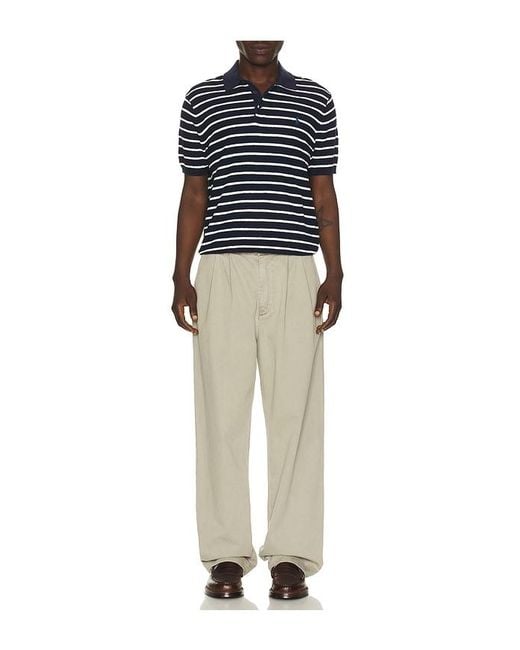 Polo Ralph Lauren Blue Cotton Blend Textured 3 Button Placket Short Sleeve Polo Sweater for men