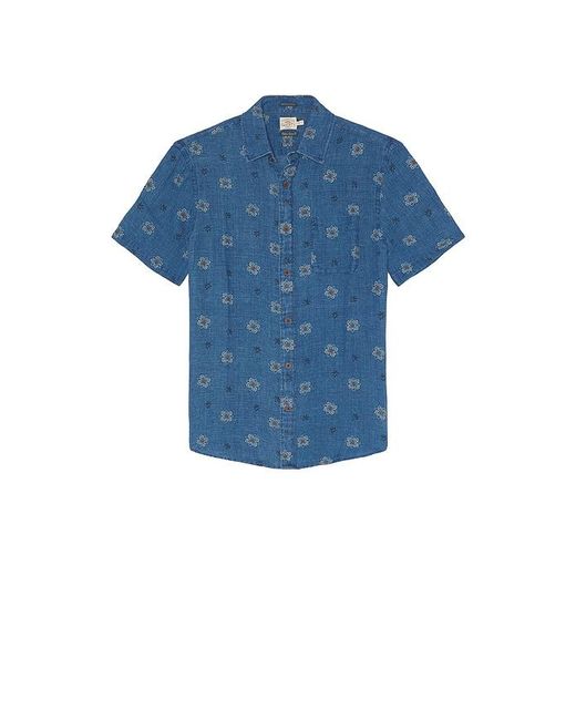 Faherty Brand Blue Short Sleeve Palma Linen Shirt for men