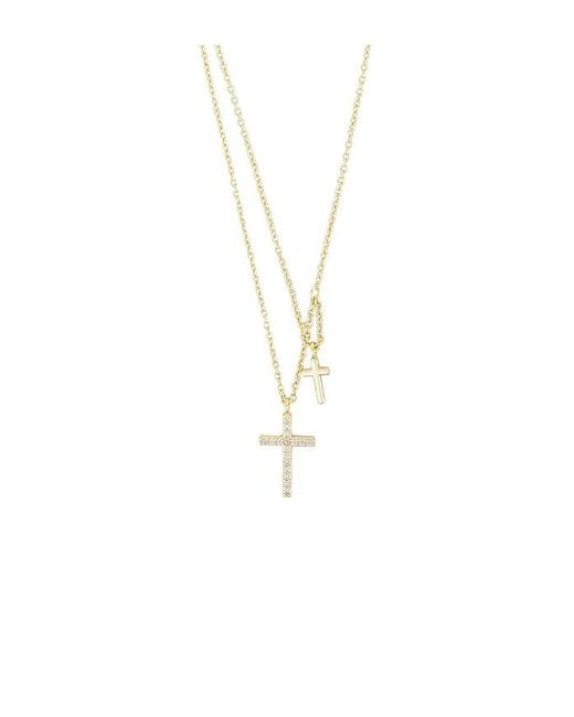 By Adina Eden White Pave Double Cross 2