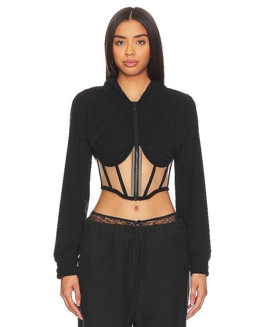 Zip up corset hoodie top RTA de color Black