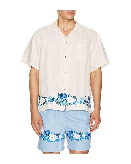 Bather White Pearl Lawn Linen Camp Shirt for men