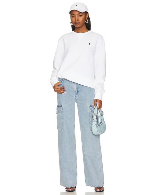 Polo Ralph Lauren White Rl Fleece Crewneck Sweatshirt