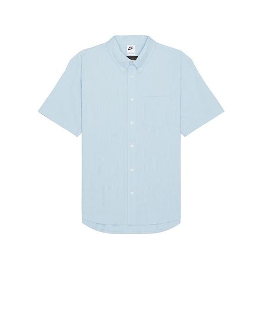 Nike Blue Short-sleeve Seersucker Button-down Shirt for men