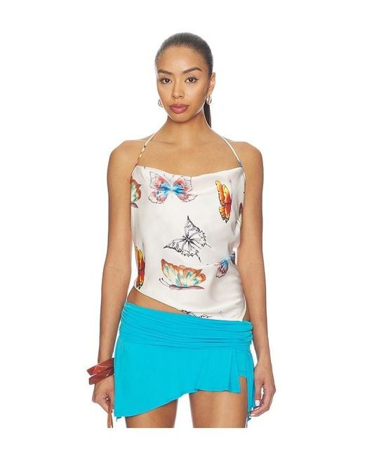 Juliet Johnstone White Satin Cowl Neck Halter Top