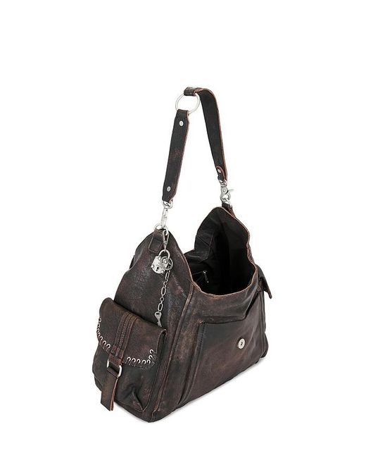 Free People Black X We The Free Leigh Distressed Hobo Bag