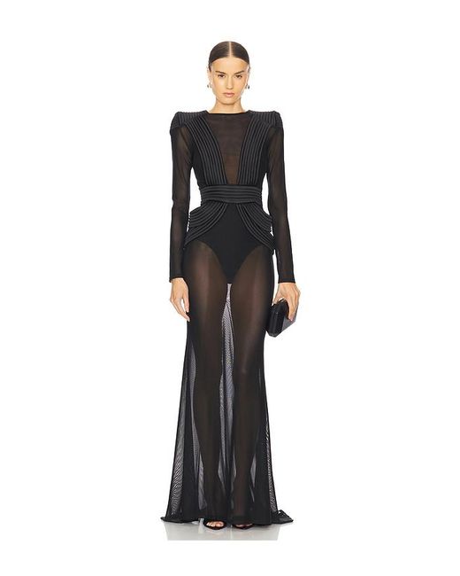 Zhivago Black Padded Mesh Evening Gown