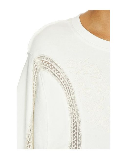 Free People White Love Lace Sweatshirt