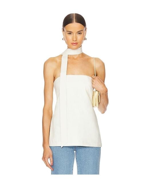 LPA White Bengaline Detachable Scarf Top