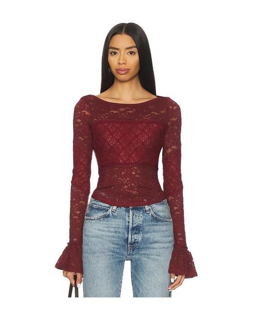Free People Red Lace Layering Long Sleeve